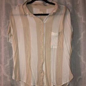 Tan and white striped button down